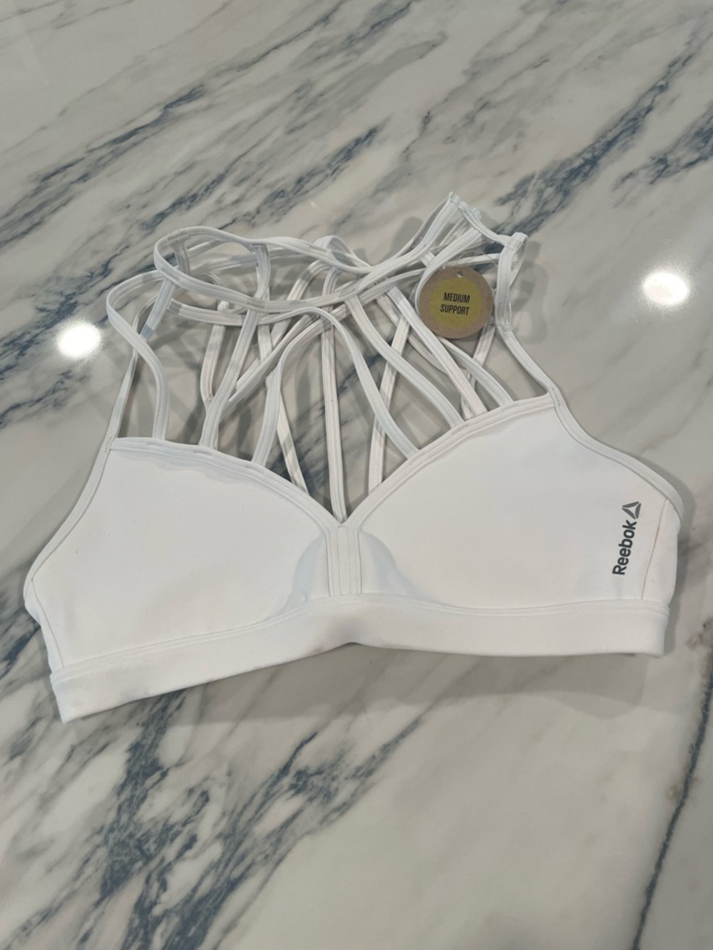 Reebok White Strappy Back Medium Support Sports Bra